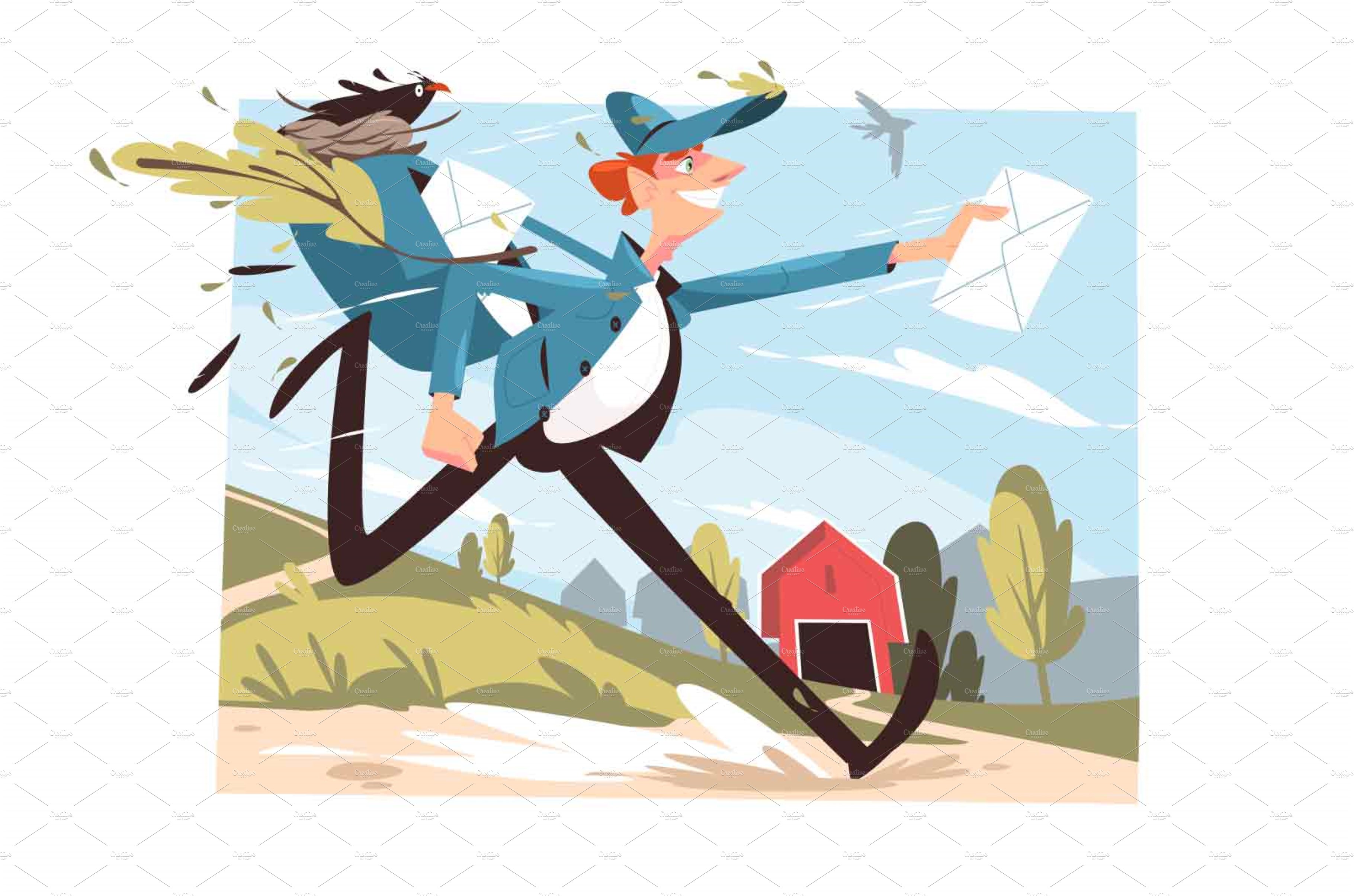 Postman hurrying to deliver letter cover image.
