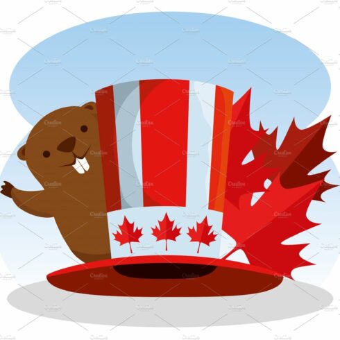 beaver with patriotic hat and canada cover image.