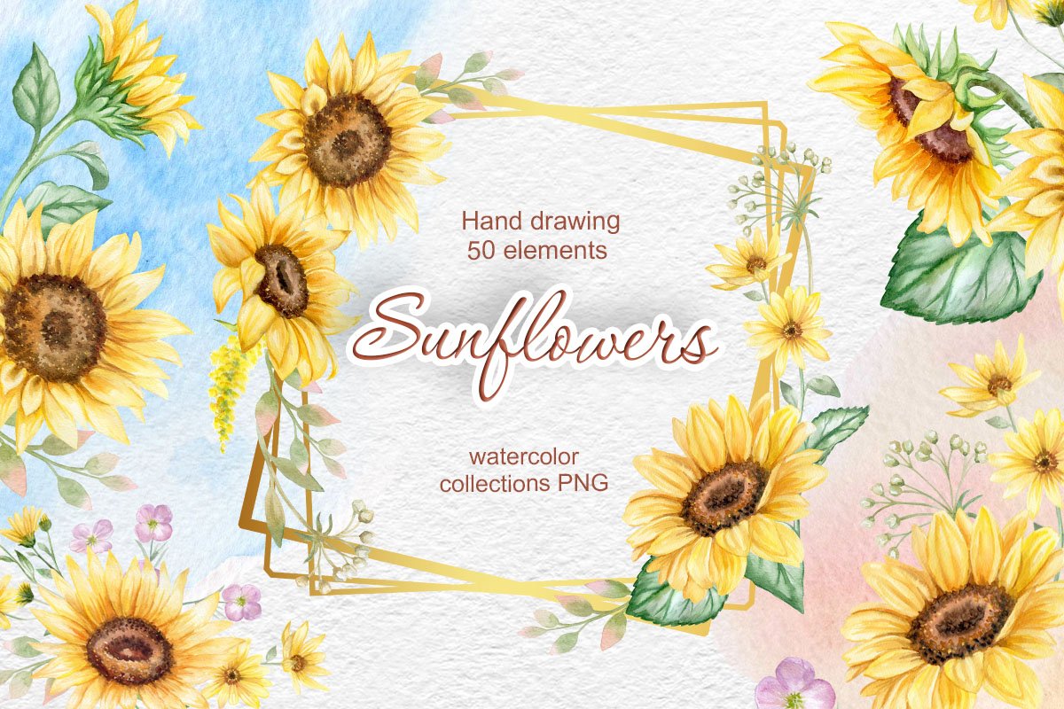 Sunflowers. Watercolor collection cover image.