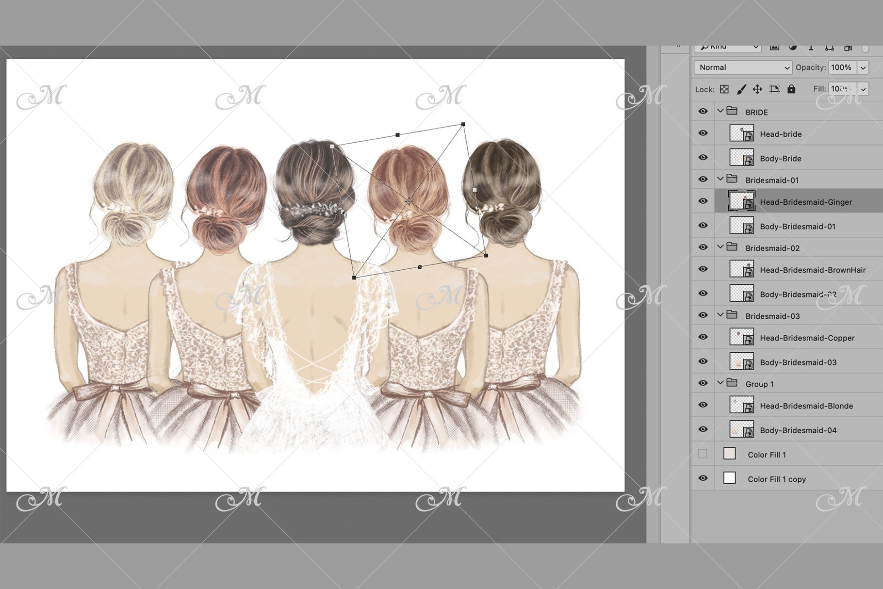 Bride with Bridesmaids Illustration preview image.