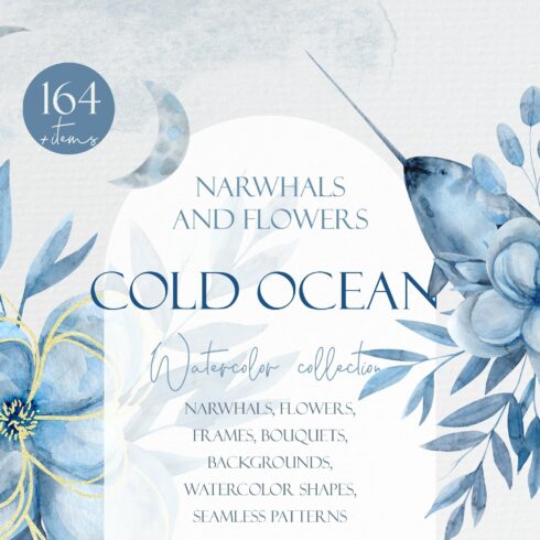 Narwhals & Blue Flowers Illustration cover image.