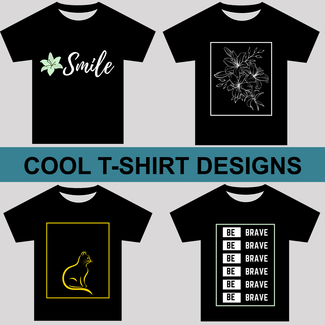 4 cool T-shirt deigns bundle collection preview image.