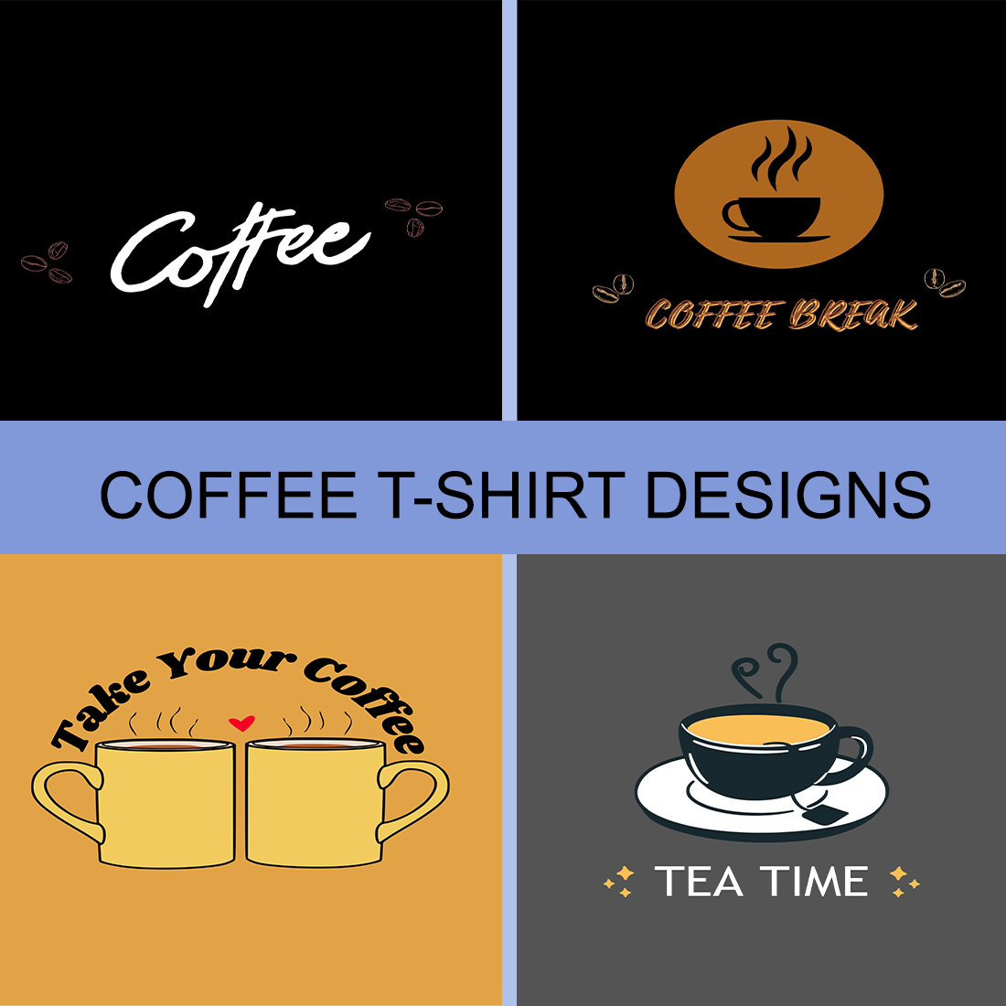 Coffee T-shirt designs collection preview image.