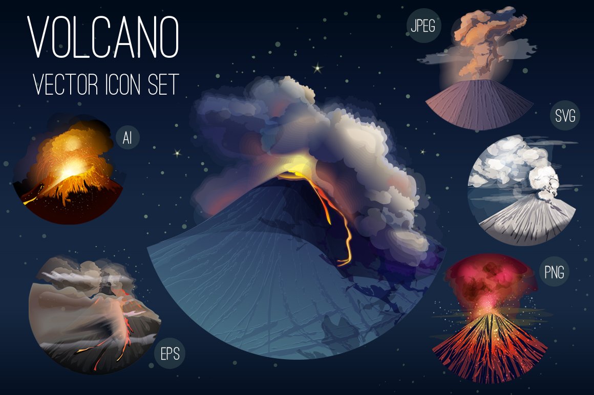 Volcano icon set. cover image.