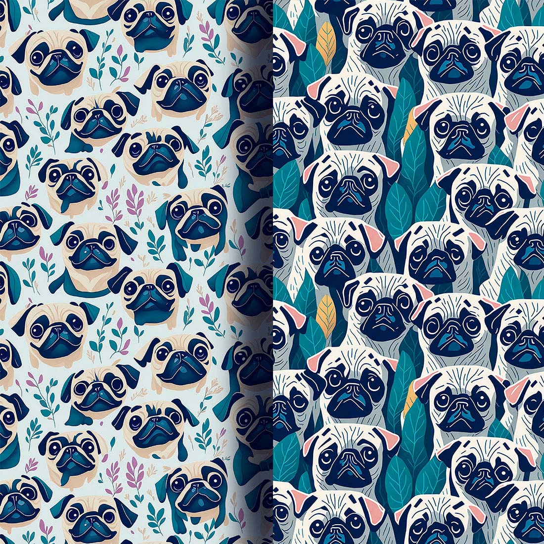 Adorable pug Pattern Set preview image.