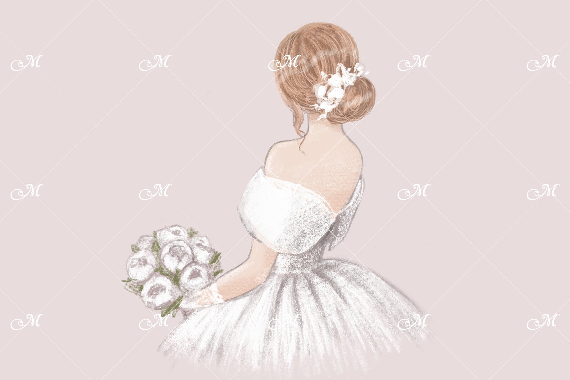 Bride with Bouquet Hand Drawn preview image.