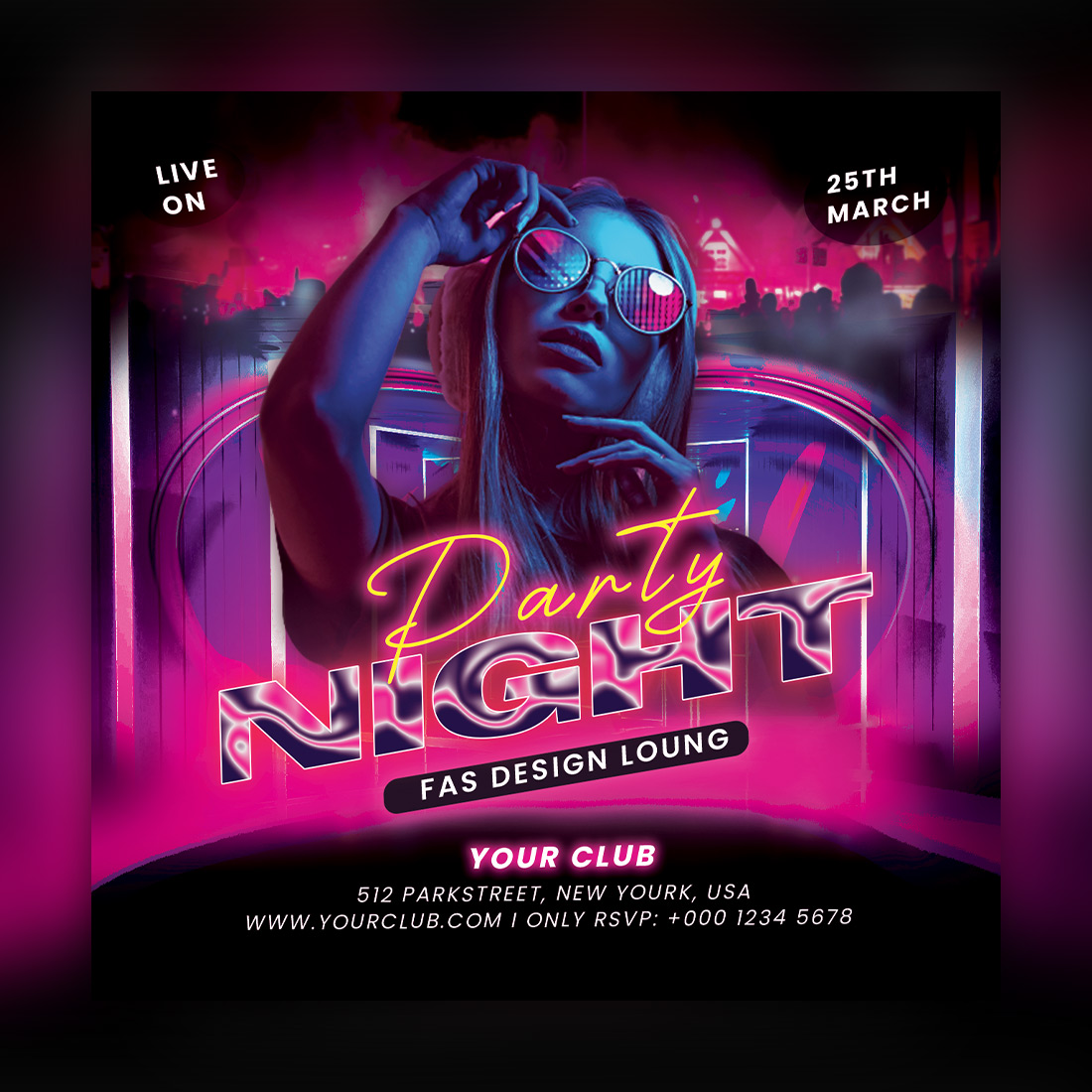 DJ night Party Flyer Template / Instagram Banner cover image.