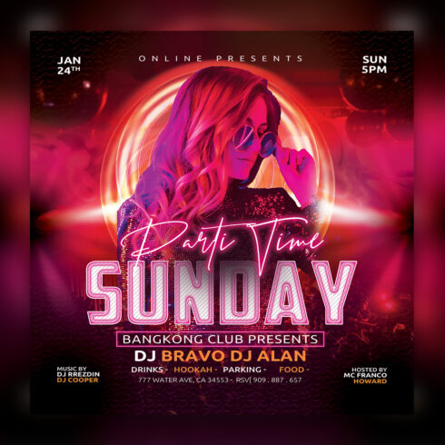 Sunday Night Party Flyer Template Psd cover image.