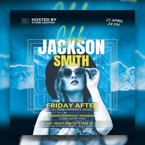 DJ club night Party Flyer Template / Instagram Banner psd cover image.