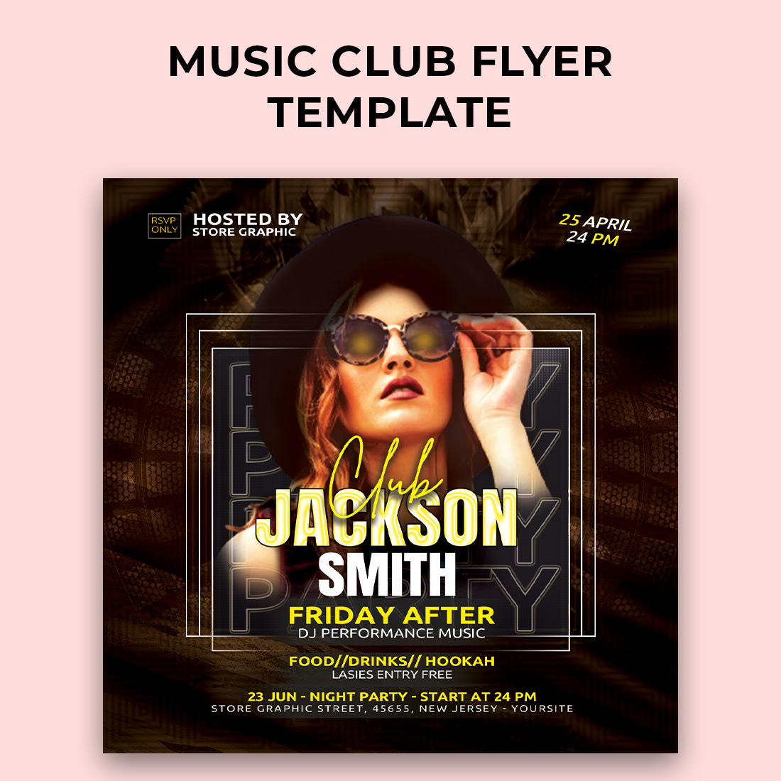 Music club dj night Party Flyer Template Psd preview image.
