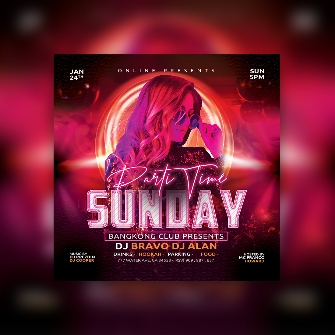 Sunday Night Party Flyer Template Psd preview image.