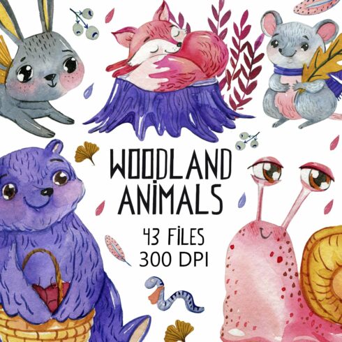 Woodland animals clipart cover image.