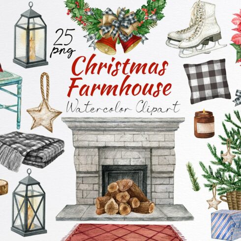 Farmhouse christmas decor clipart. cover image.