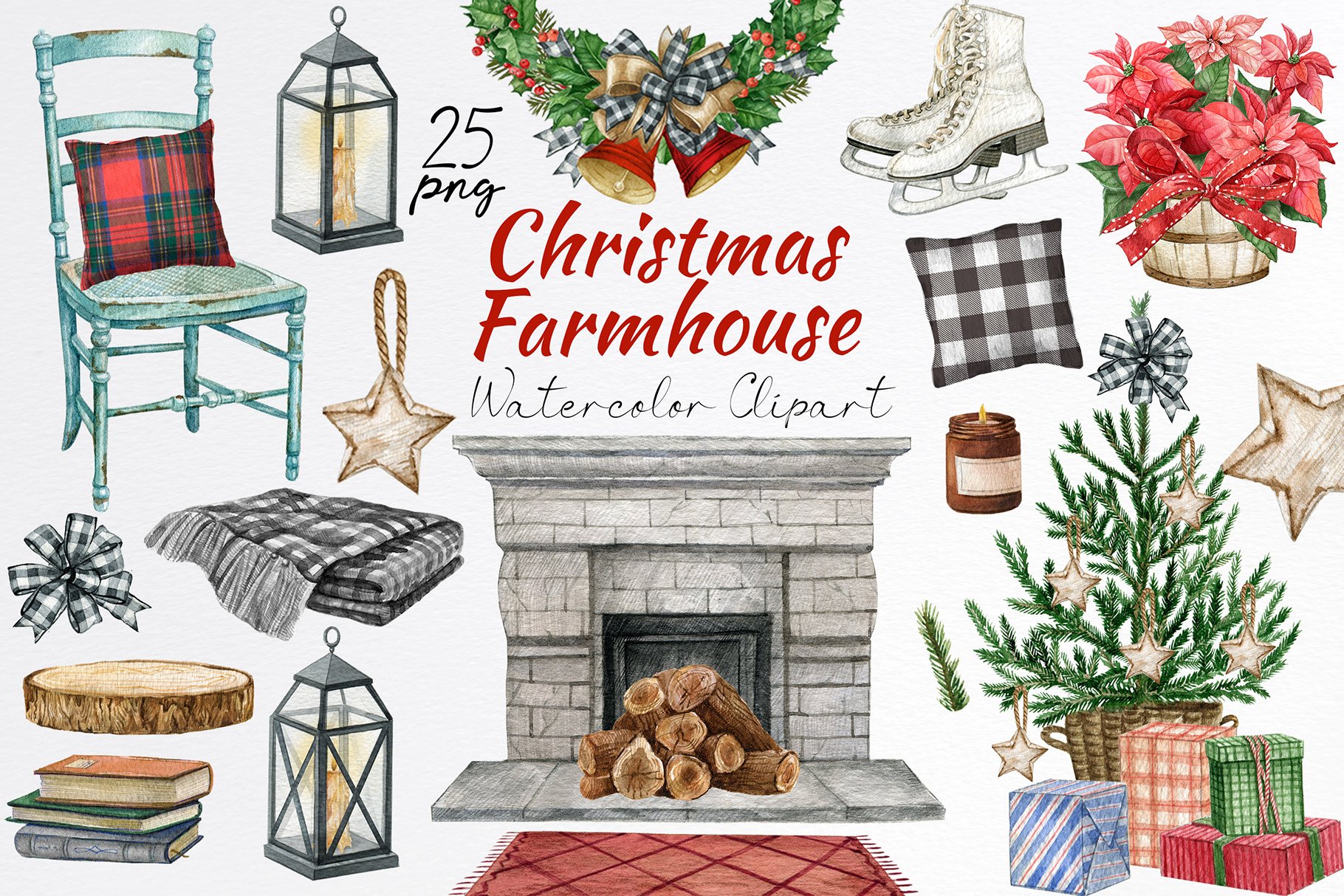 Farmhouse christmas decor clipart. cover image.