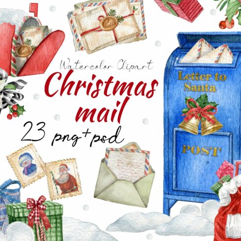 Christmas Santa mail clipart. cover image.
