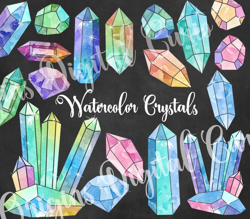 Watercolor Crystal Clipart preview image.