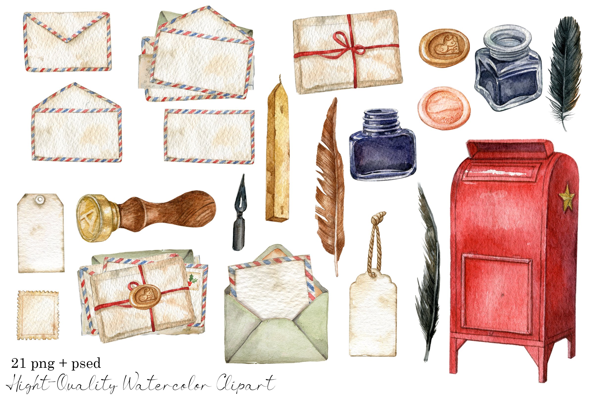 Watercolor post office clipart preview image.