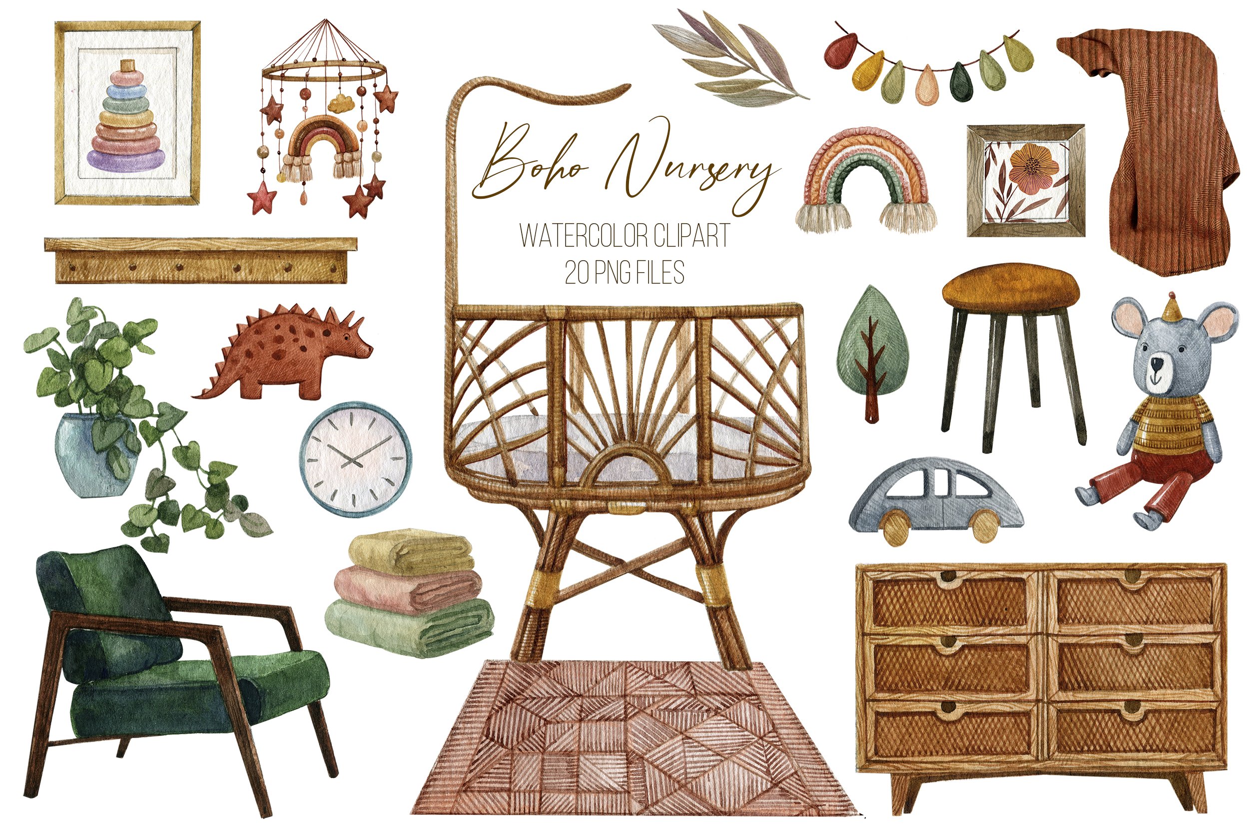 Boho Baby room clipart preview image.