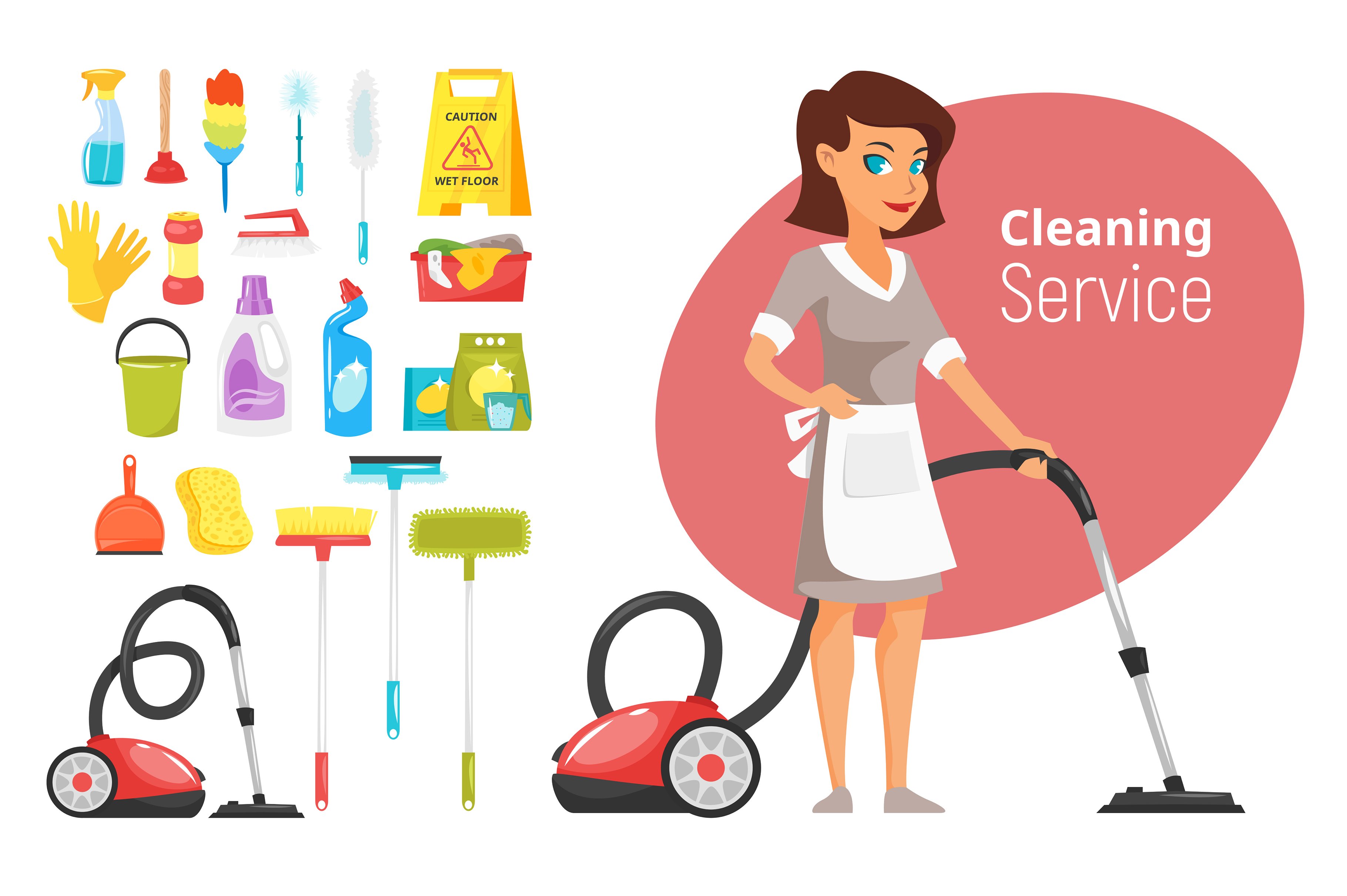 Cleaning service character and stuff cover image.