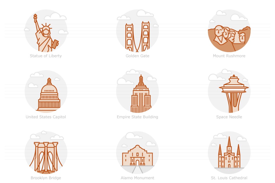 Landmarks of the USA Icon Set preview image.