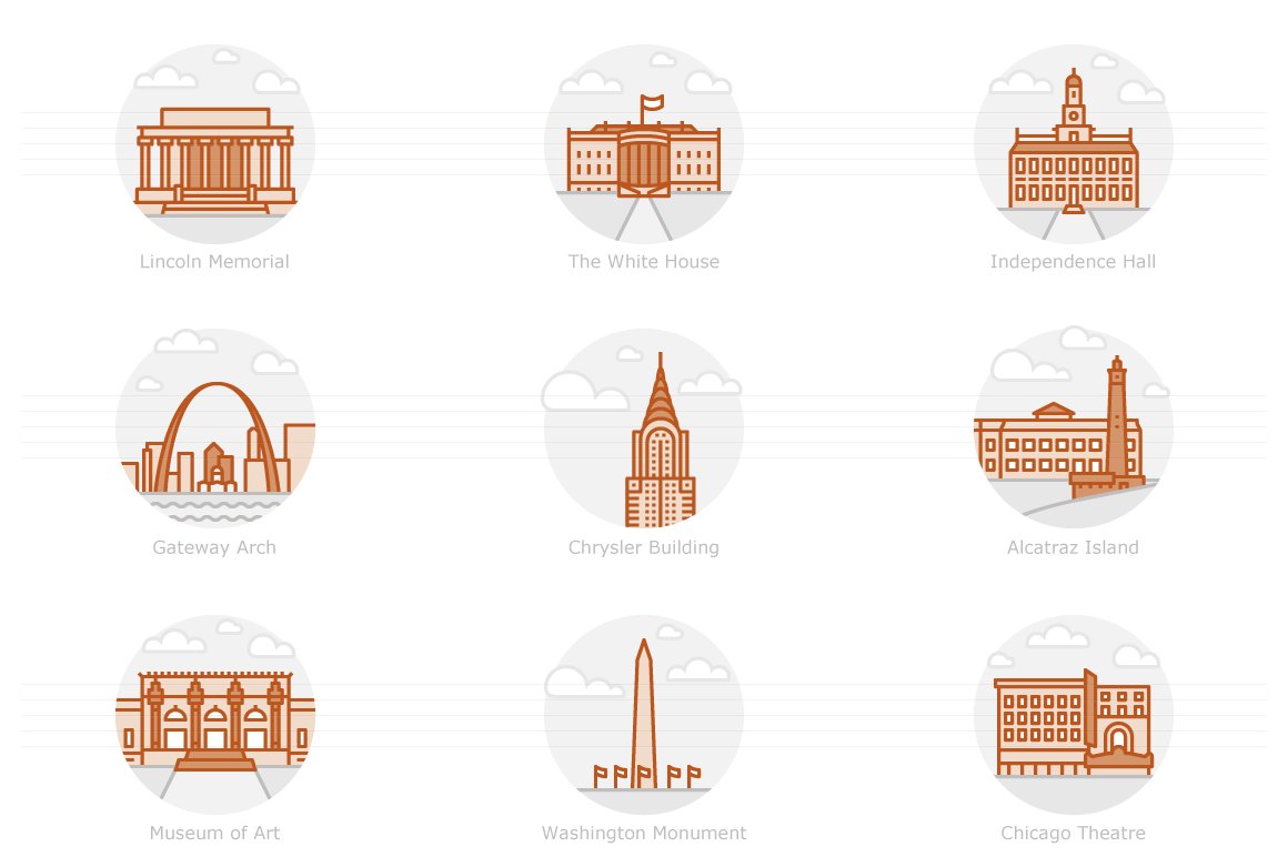Landmarks of the USA 2 Icon Set preview image.