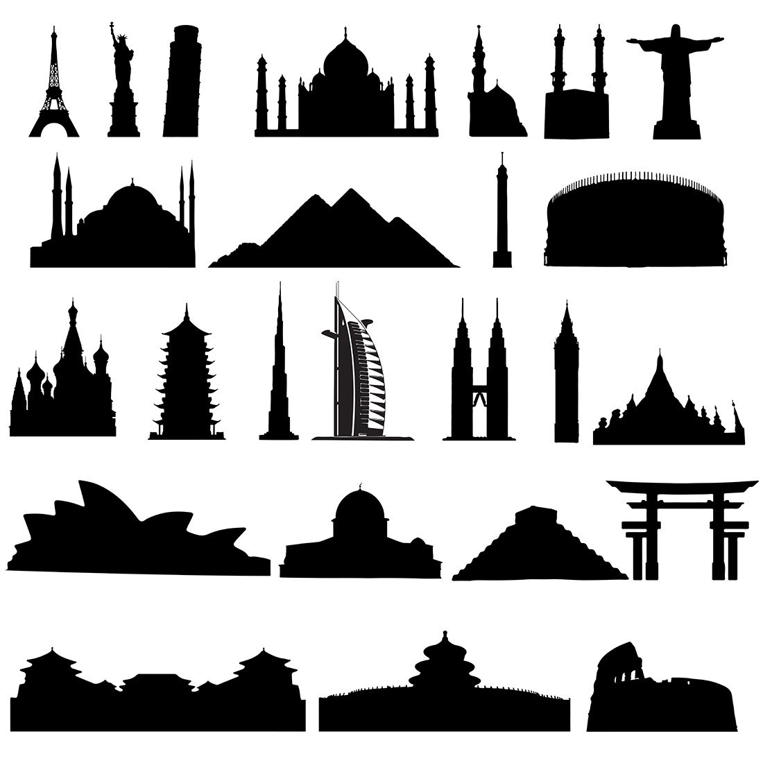 Silhouette collection of buildings and historical places preview image.