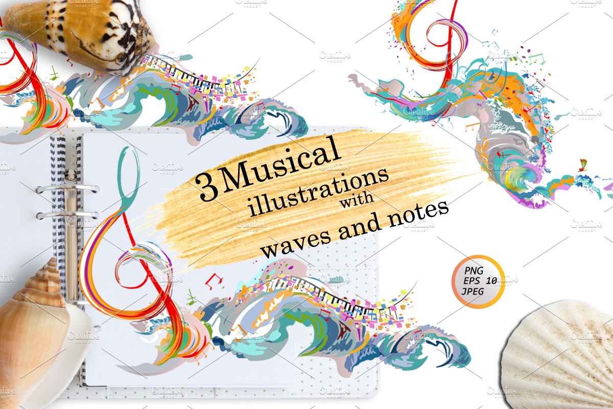 Musical design with waves. cover image.