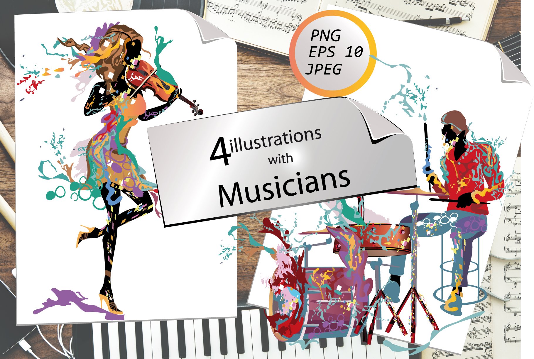 Abstract colorful musicians. cover image.