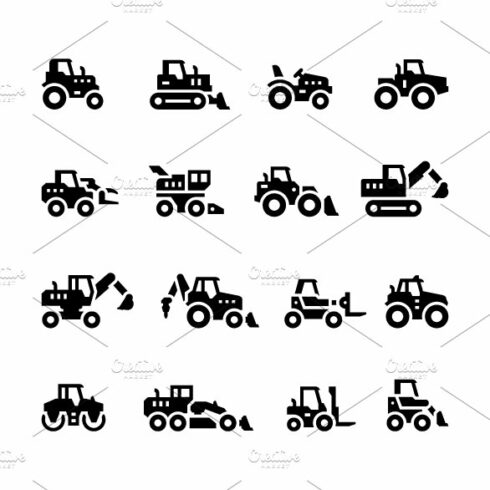 Set icons of tractors cover image.