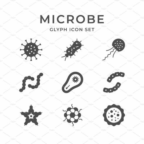 Set icons of microbe and bacterium cover image.