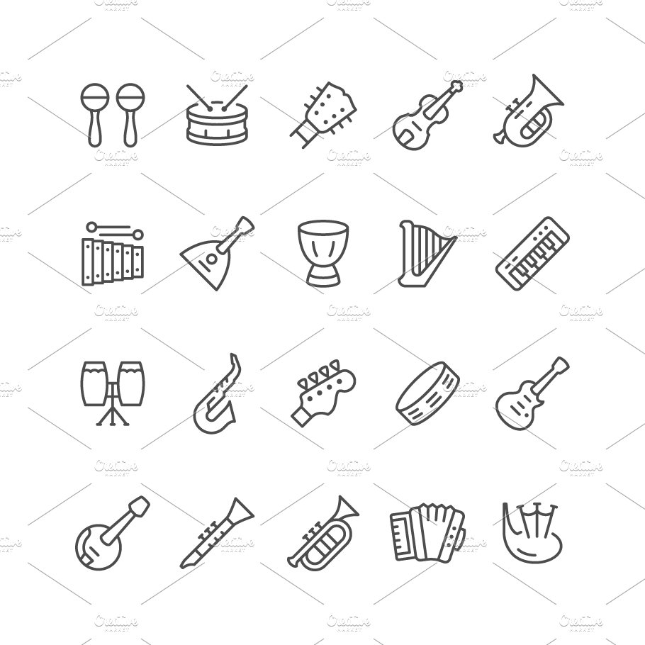 Set line icons of music instruments cover image.
