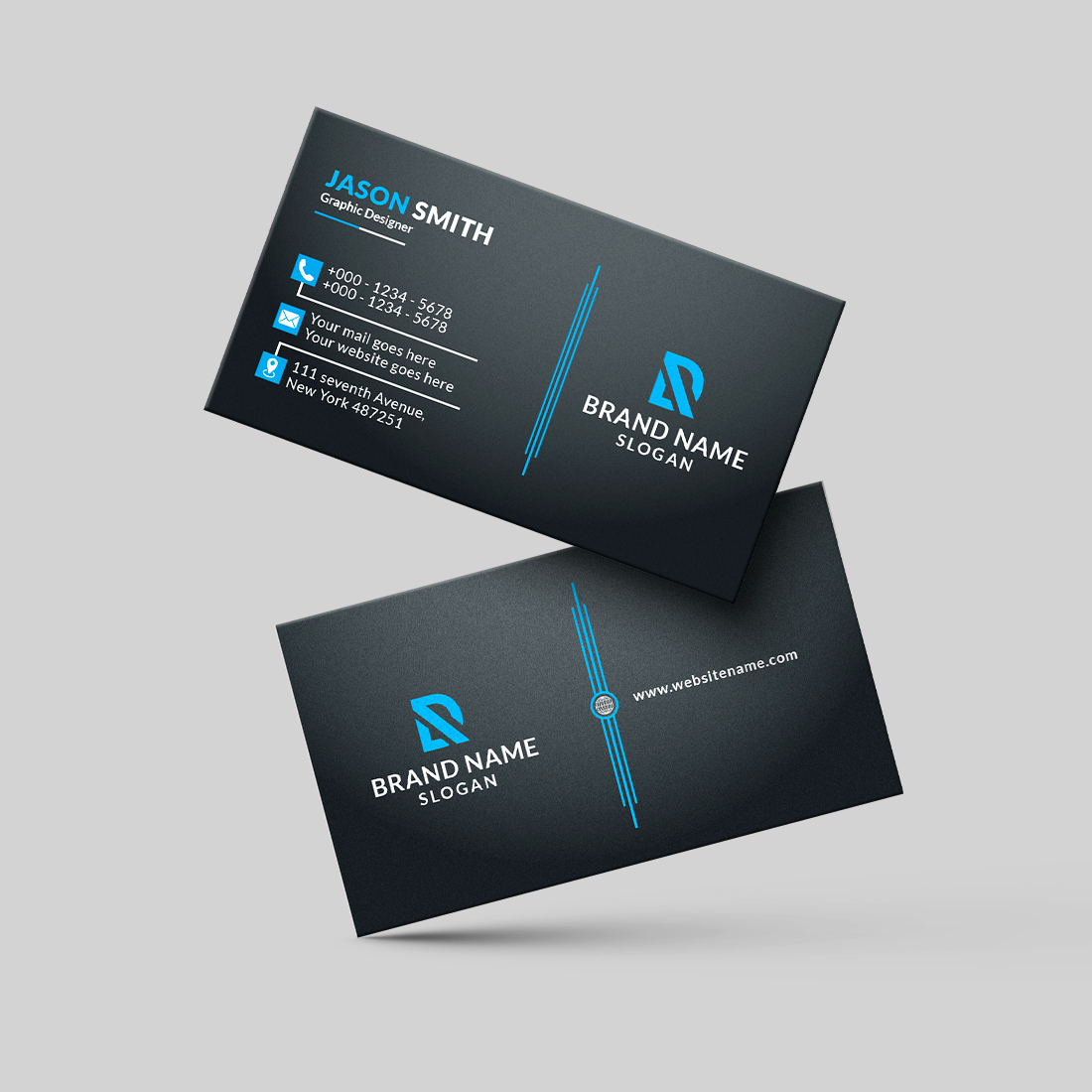 Black Modern Business Card Design Template preview image.