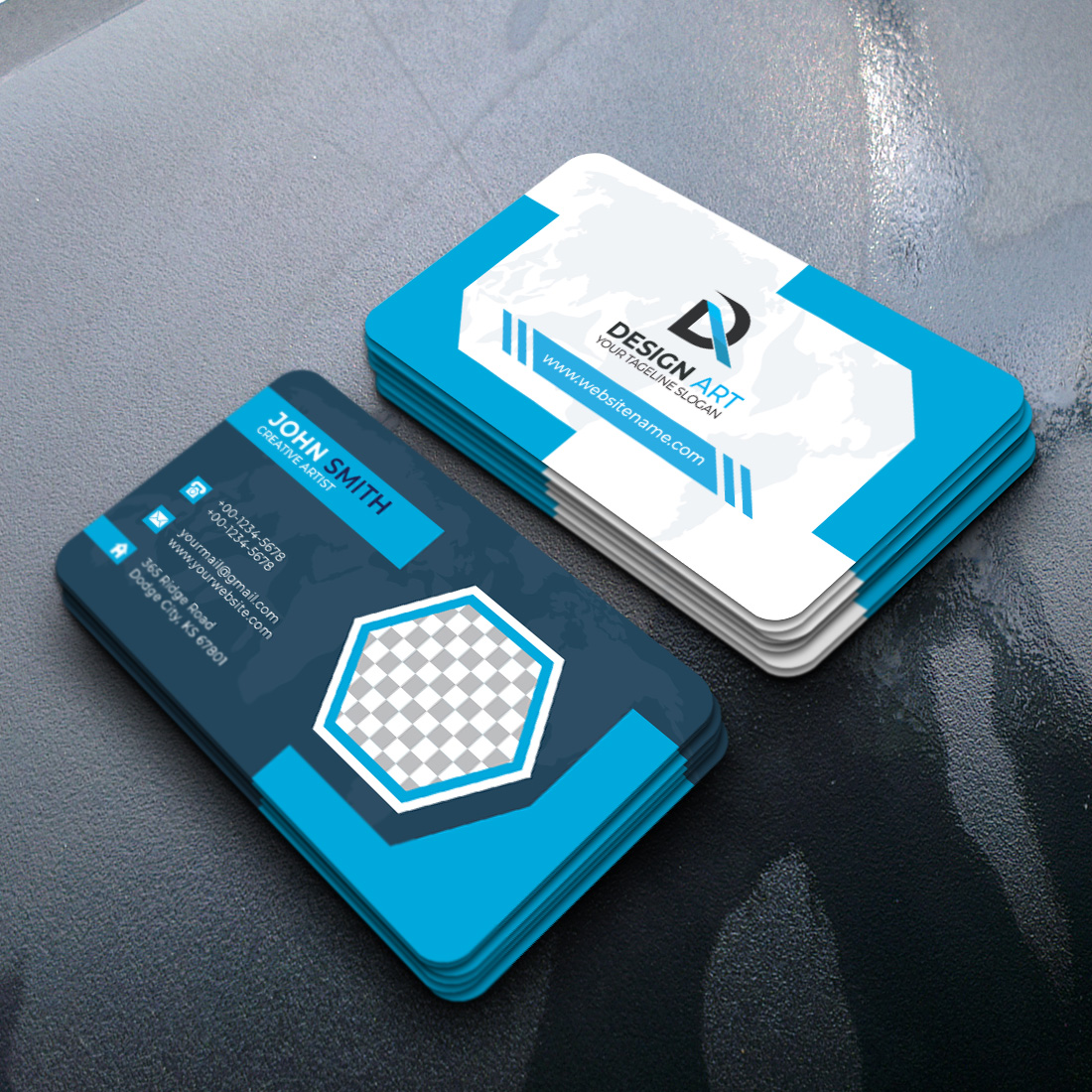BLACK & BLUE Modern Business Card Design preview image.