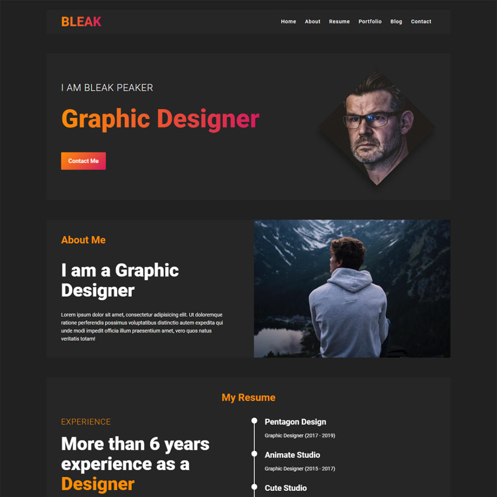 Free Bleak Personal Portfolio Website Template - MasterBundles