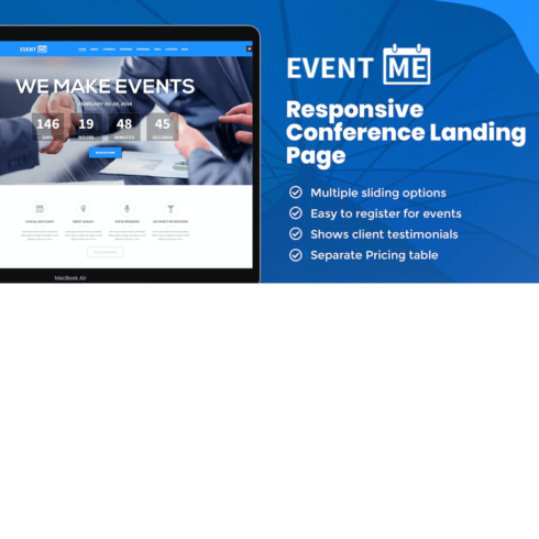 Free EventMe Corporate Event Landing Page Theme cover image.
