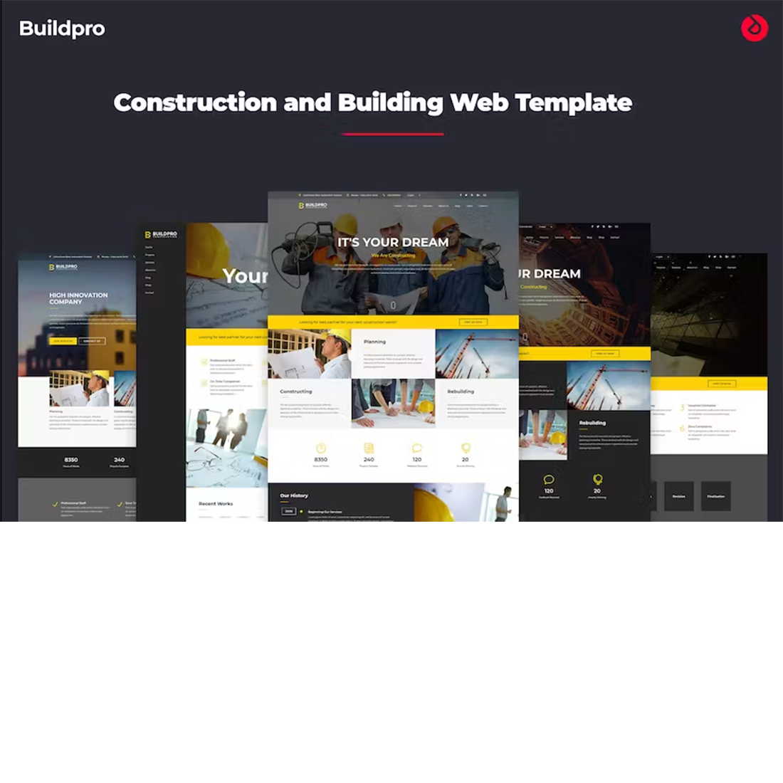 Free Construction and Building Website Template cover image.