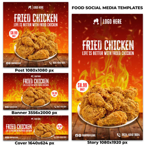 Fried Chicken Social Media Templates Pack cover image.
