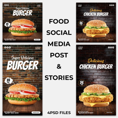 2 Burger Social Media Templates Pack cover image.