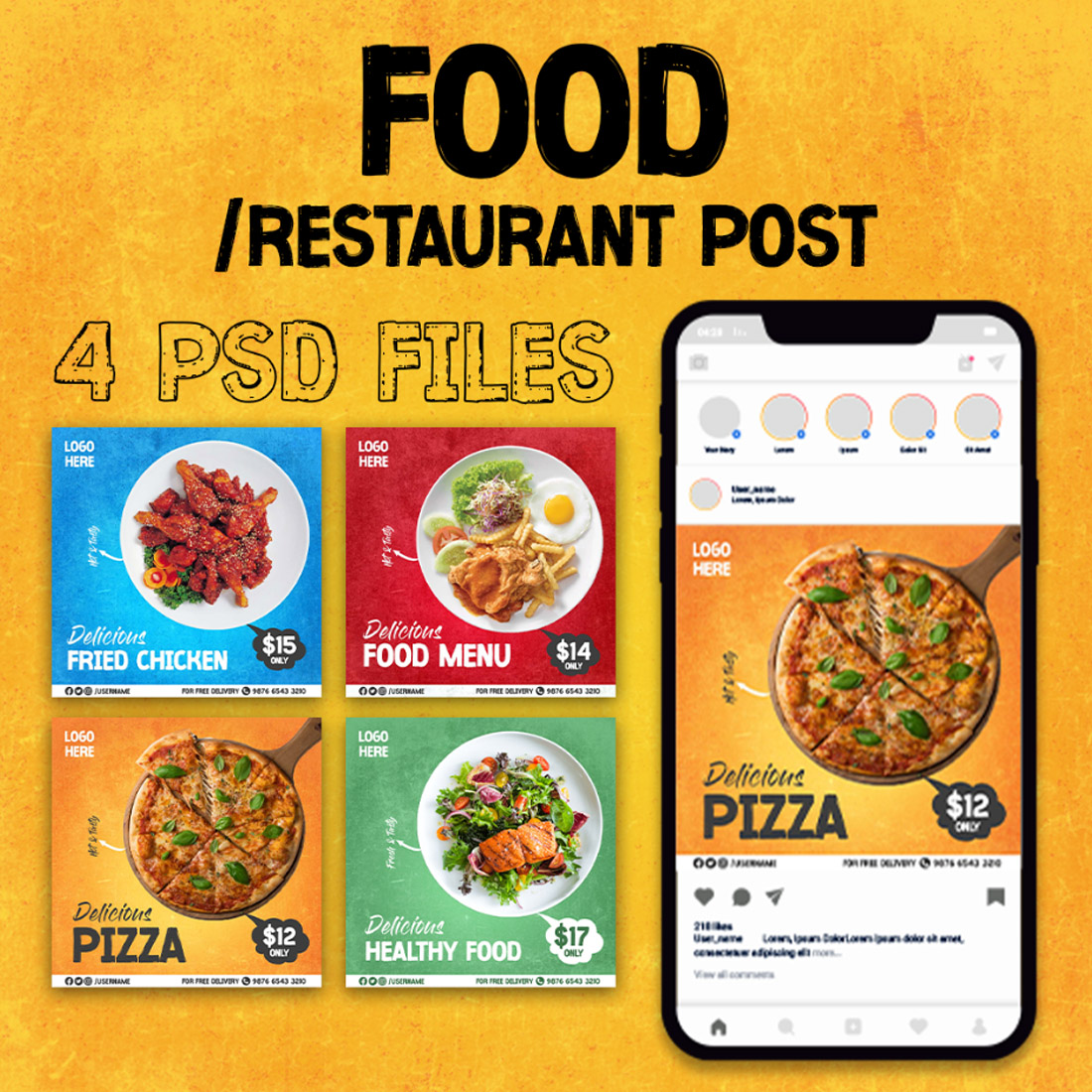 4 Food and restaurant social media Banner post templates cover image.