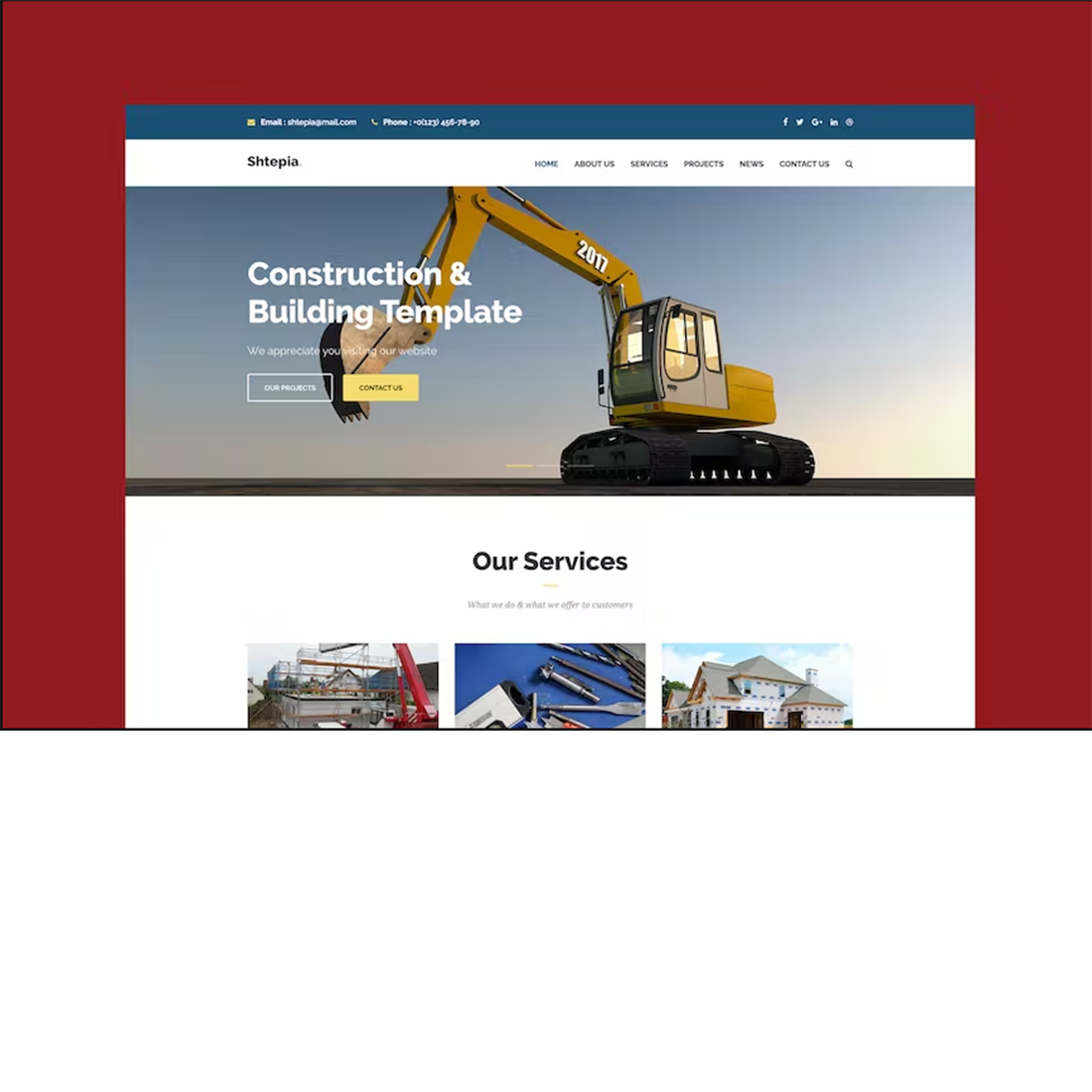 Free Shtepia Construction & Building HTML5 Template cover image.