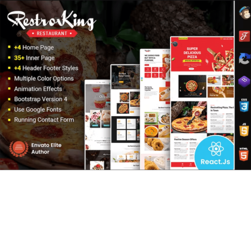 Free RestroKing Cake Pizza & Bakery Bootstrap 4 Template cover image.