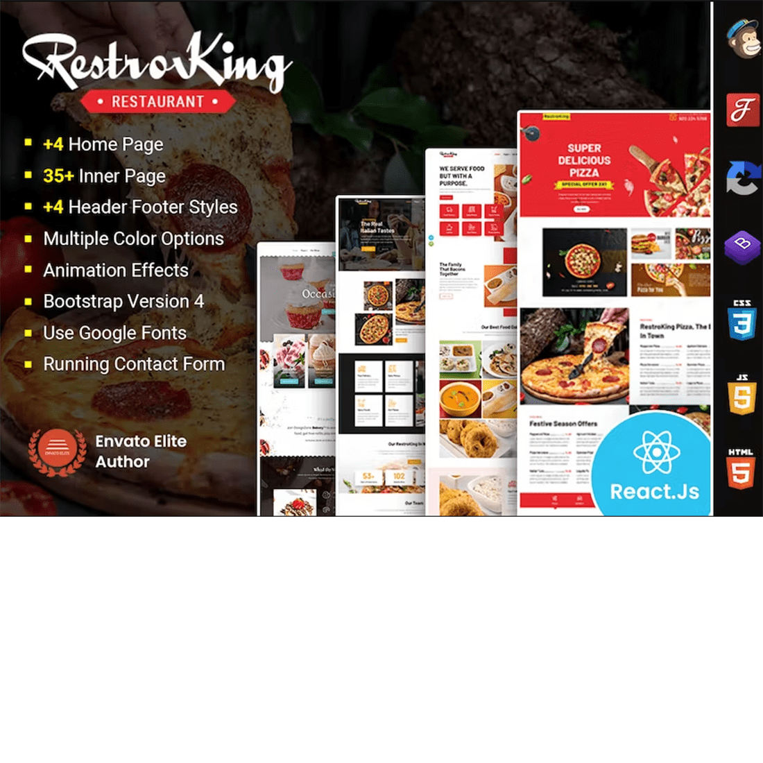 Free RestroKing Cake Pizza & Bakery Bootstrap 4 Template cover image.