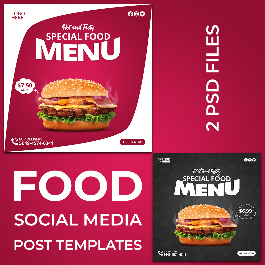 2 Special Food Menu Restaurant Social Media Banner Templates cover image.