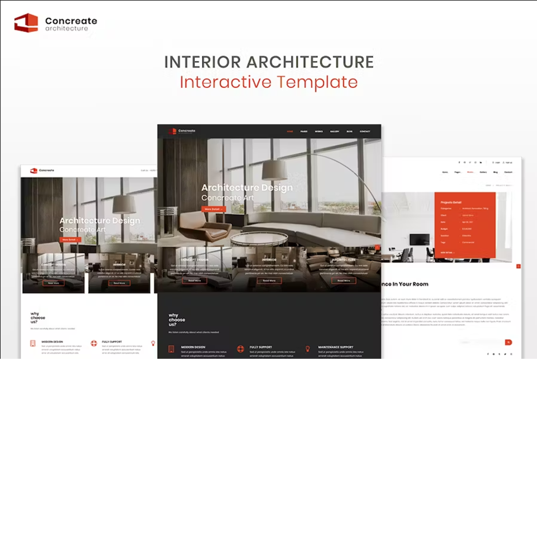 Free Concreate Interior Architecture HTML Template cover image.