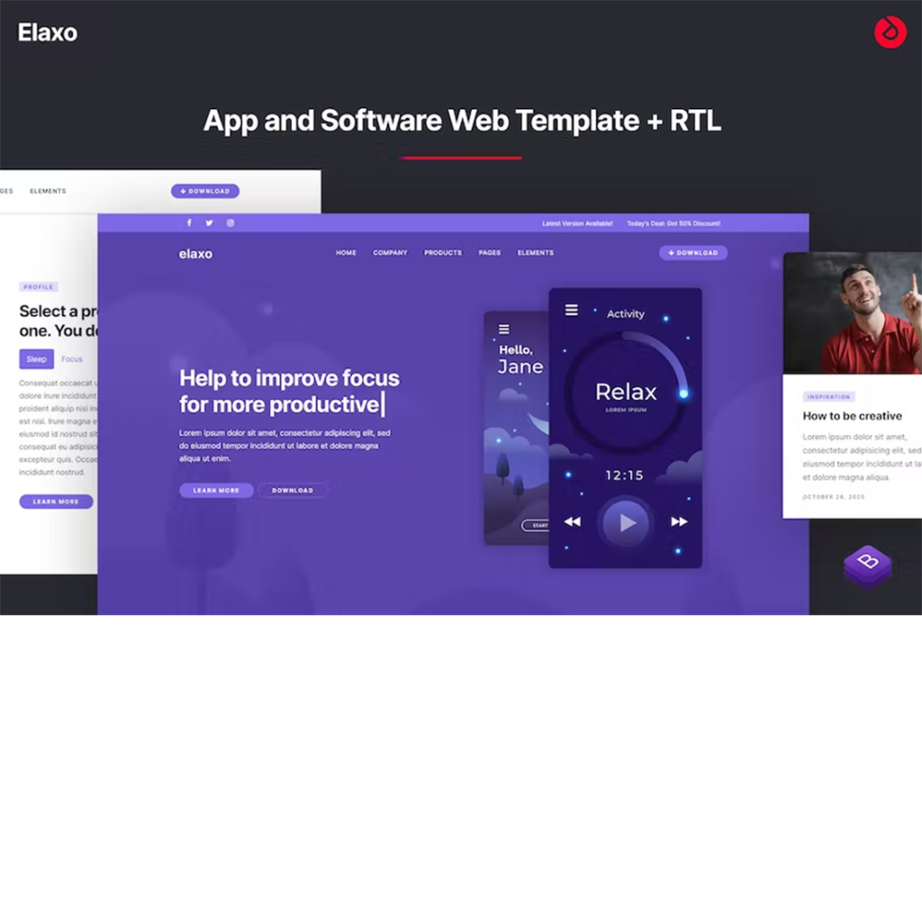 Free Elaxo App and Software HTML Template - MasterBundles