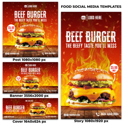 Burger Social Media Templates Pack cover image.