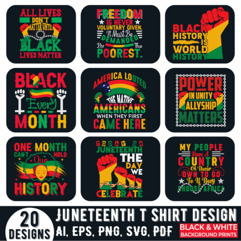20 Juneteenth black history month typography t shirt design bundle cover image.