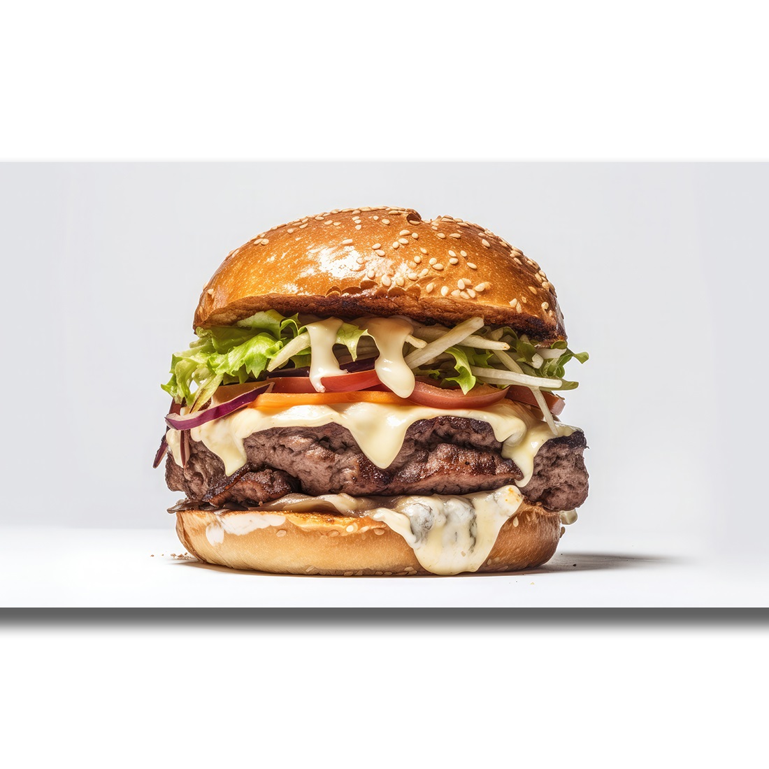 Side View Of A Burger On A White Background With Beef And Cream Cheese Realistic Closeup Photography cover image.