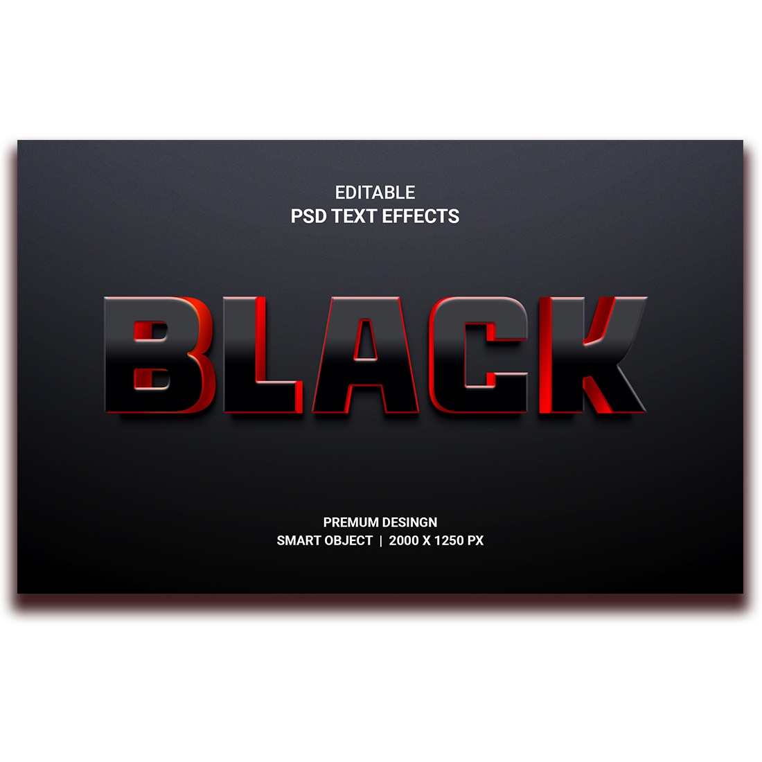 Editable Black 3D Text Effect PSD cover image.