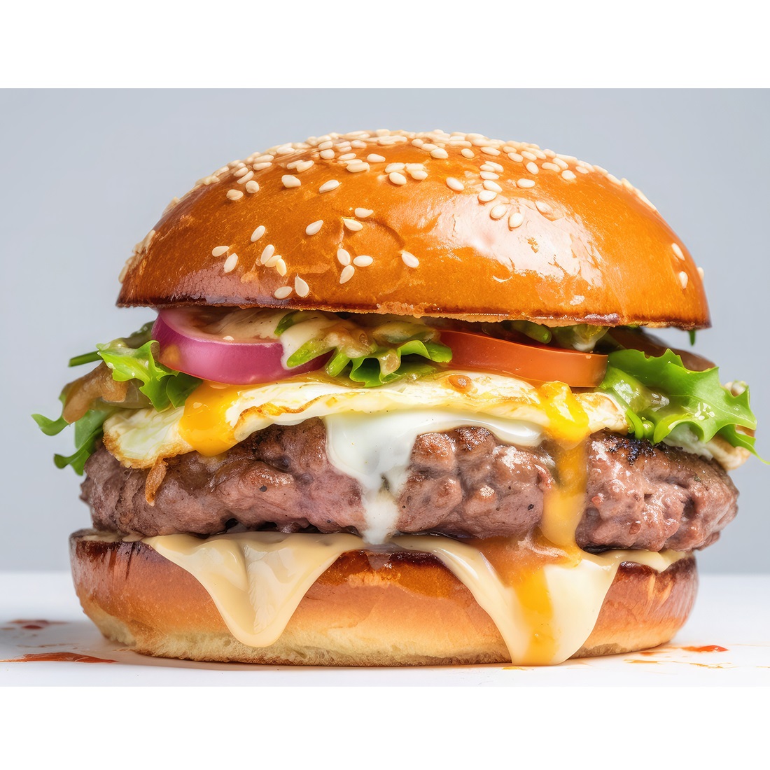 Side View Of A Burger On A White Background With Beef And Cream Cheese Realistic Closeup Photography cover image.